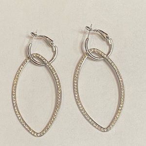 Silver Rhinestone Teardrop Hoop Dangle Earrings